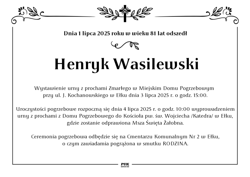 Henryk Wasilewski - nekrolog